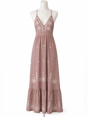 Boho Cottagecore Taupe Maxi Dress - Size Medium